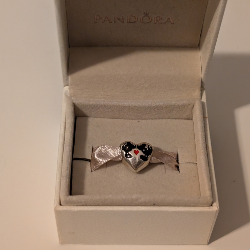 EUC Pandora Silver and Black Bracelet with Heart Charm